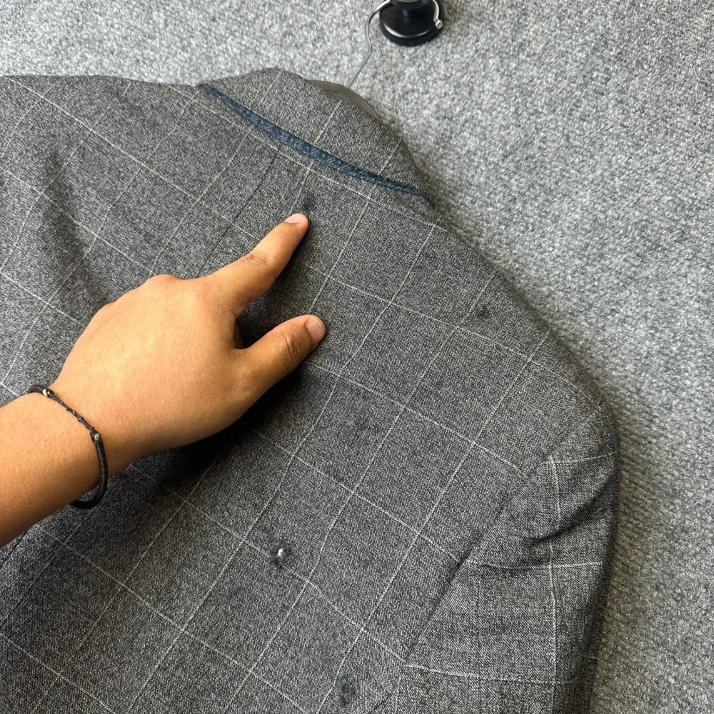 Banana Republic Blazer Mens 38S Gray Windowpane Wool Marzotto Italian Fabric